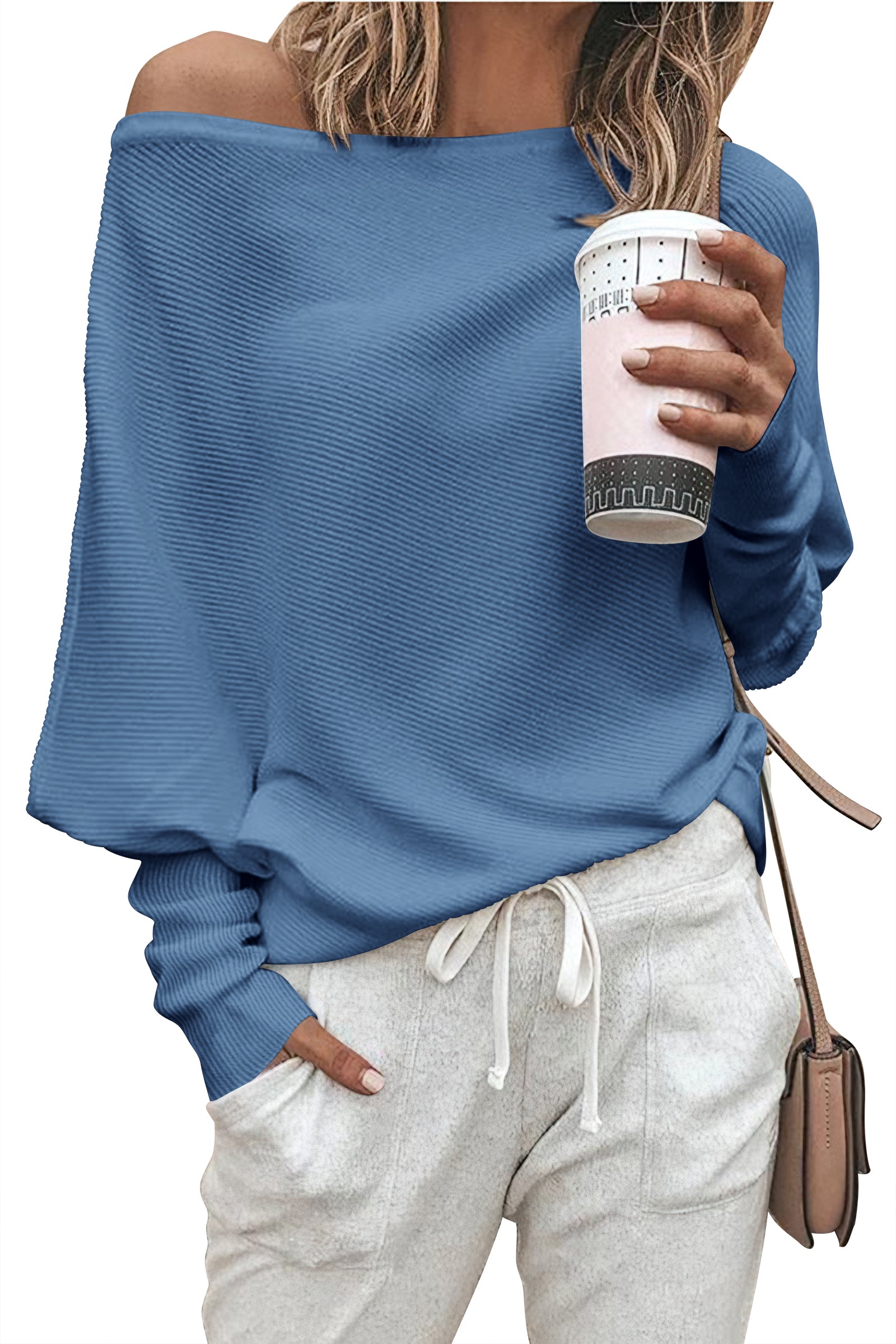 Zenlonr Women's Fall Sweaters 2026 Casual Long Batwing Sleeve Loose Off Shoulder Knit Pullovers Jumper Tops