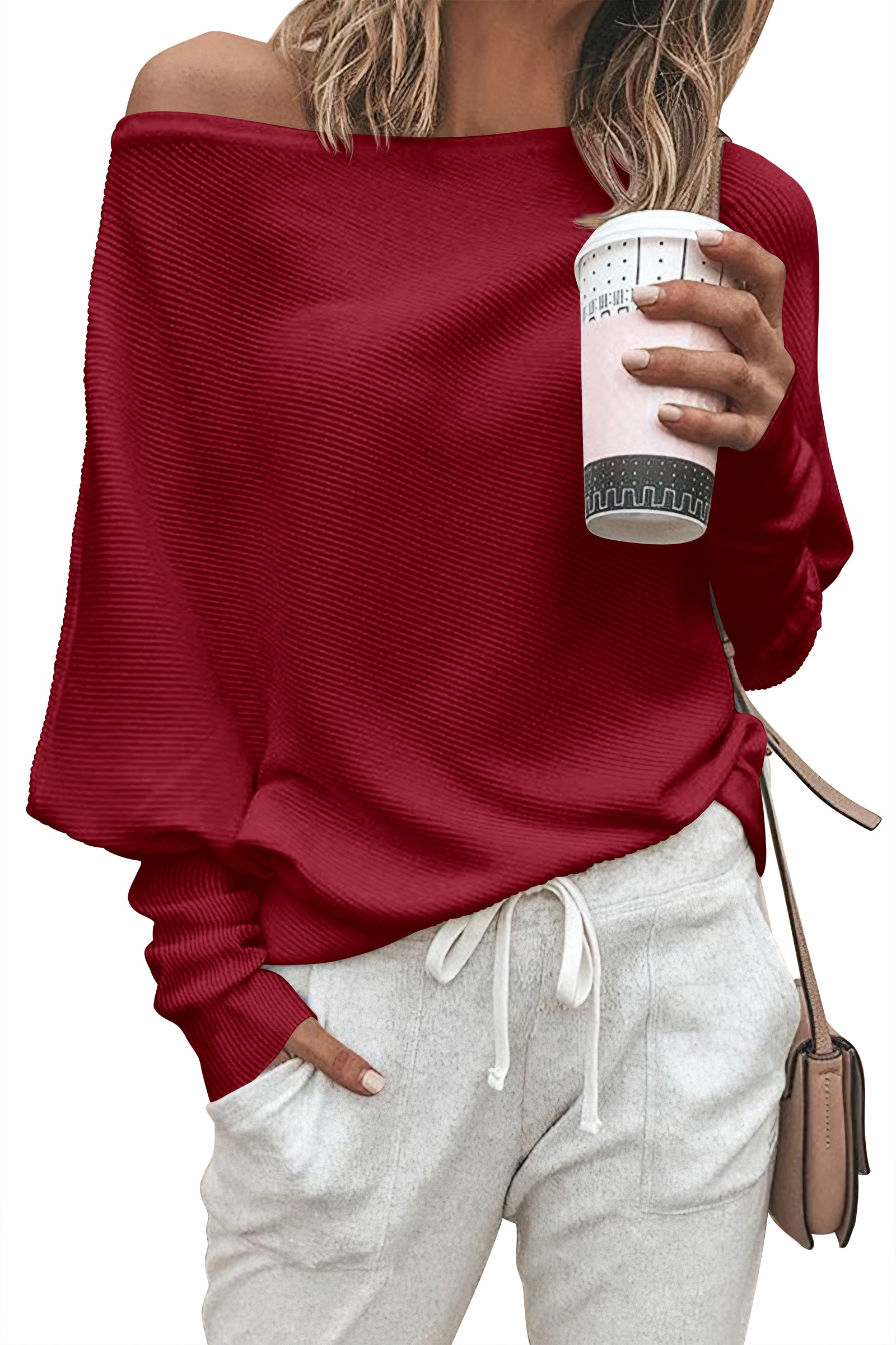 Zenlonr Women's Fall Sweaters 2026 Casual Long Batwing Sleeve Loose Off Shoulder Knit Pullovers Jumper Tops