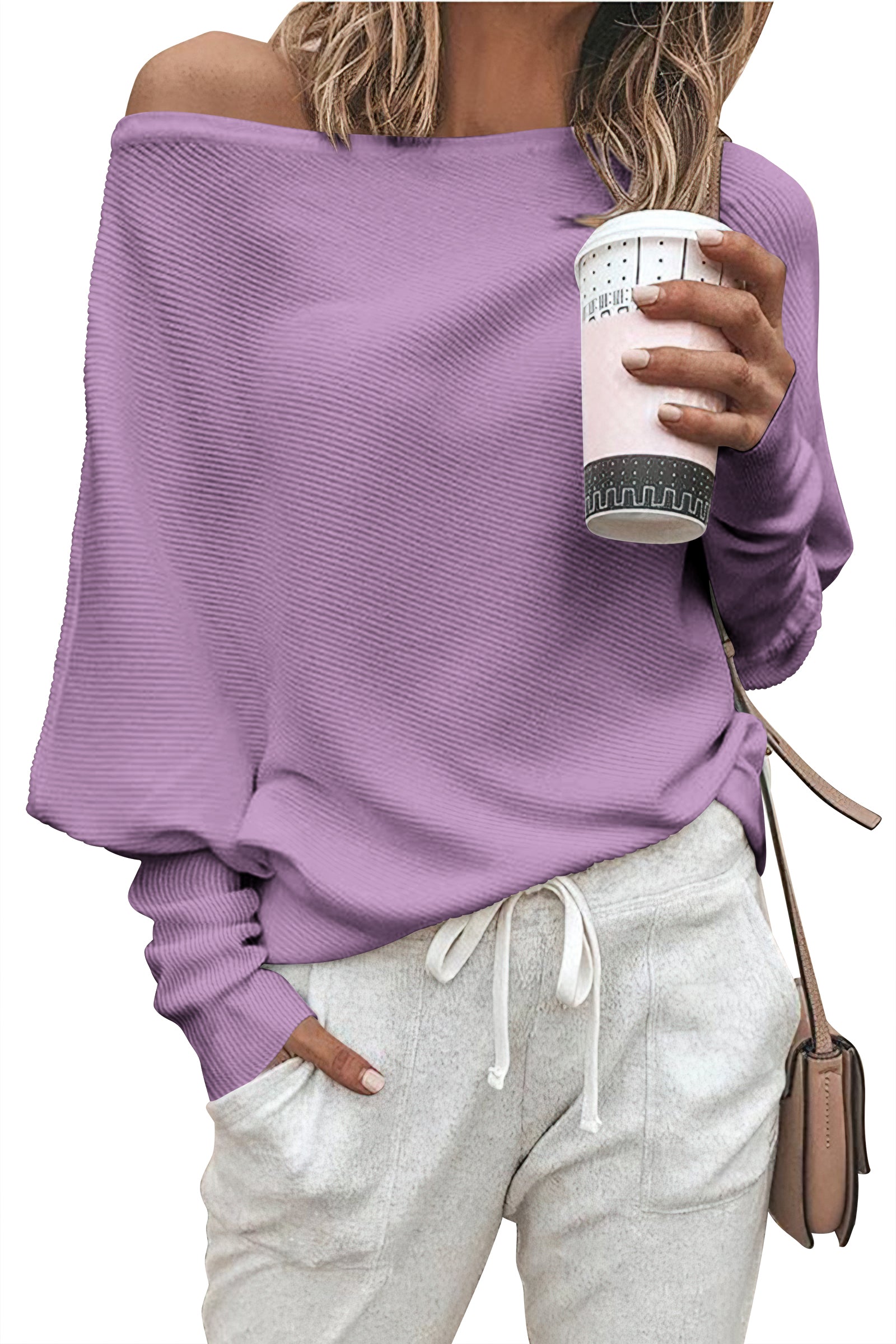 Zenlonr Women's Fall Sweaters 2026 Casual Long Batwing Sleeve Loose Off Shoulder Knit Pullovers Jumper Tops