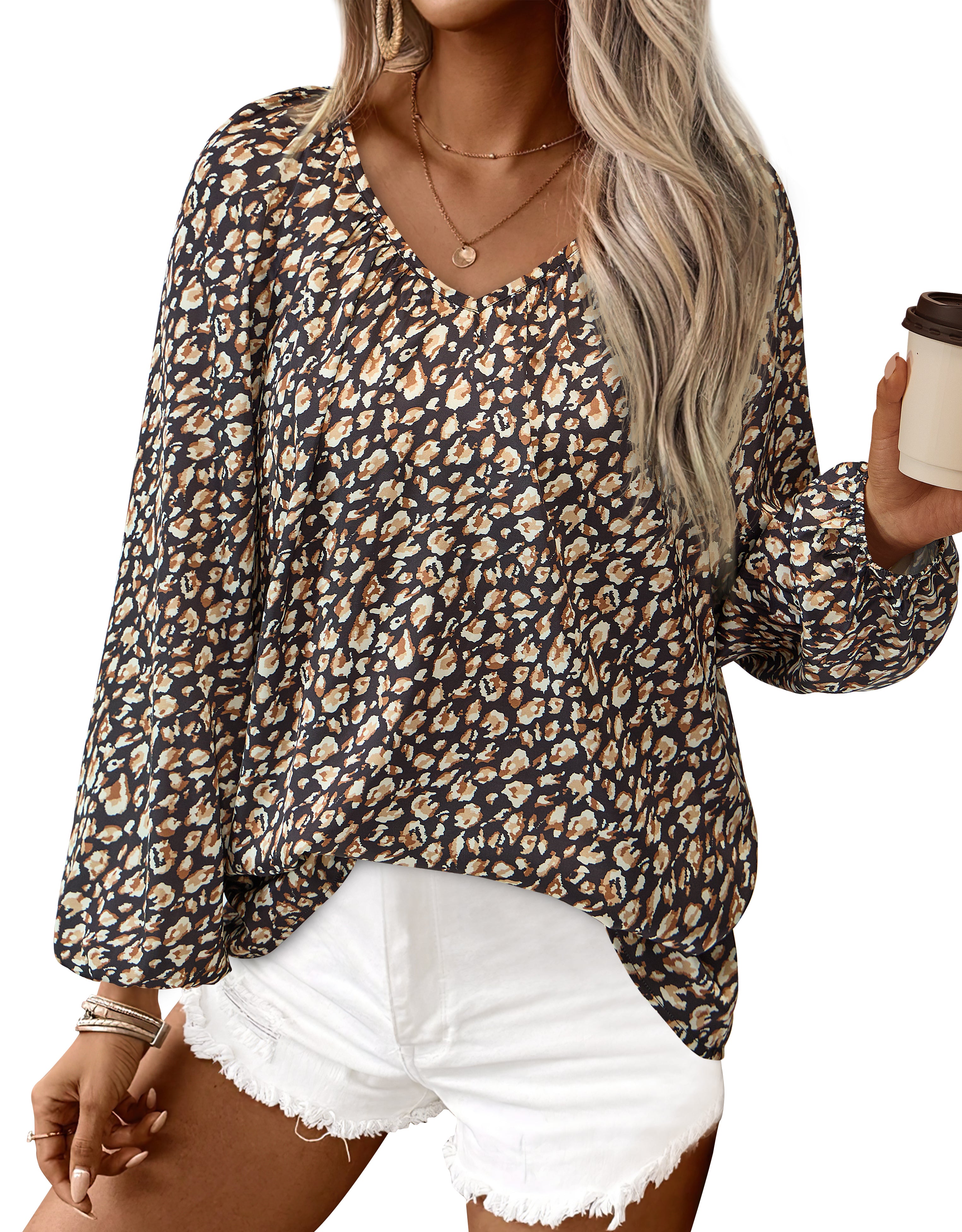 Zenlonr Womens Summer Tops Dressy Casual 2026 V Neck Satin Silk Printed Shirts Boho Long Sleeve Work Blouses