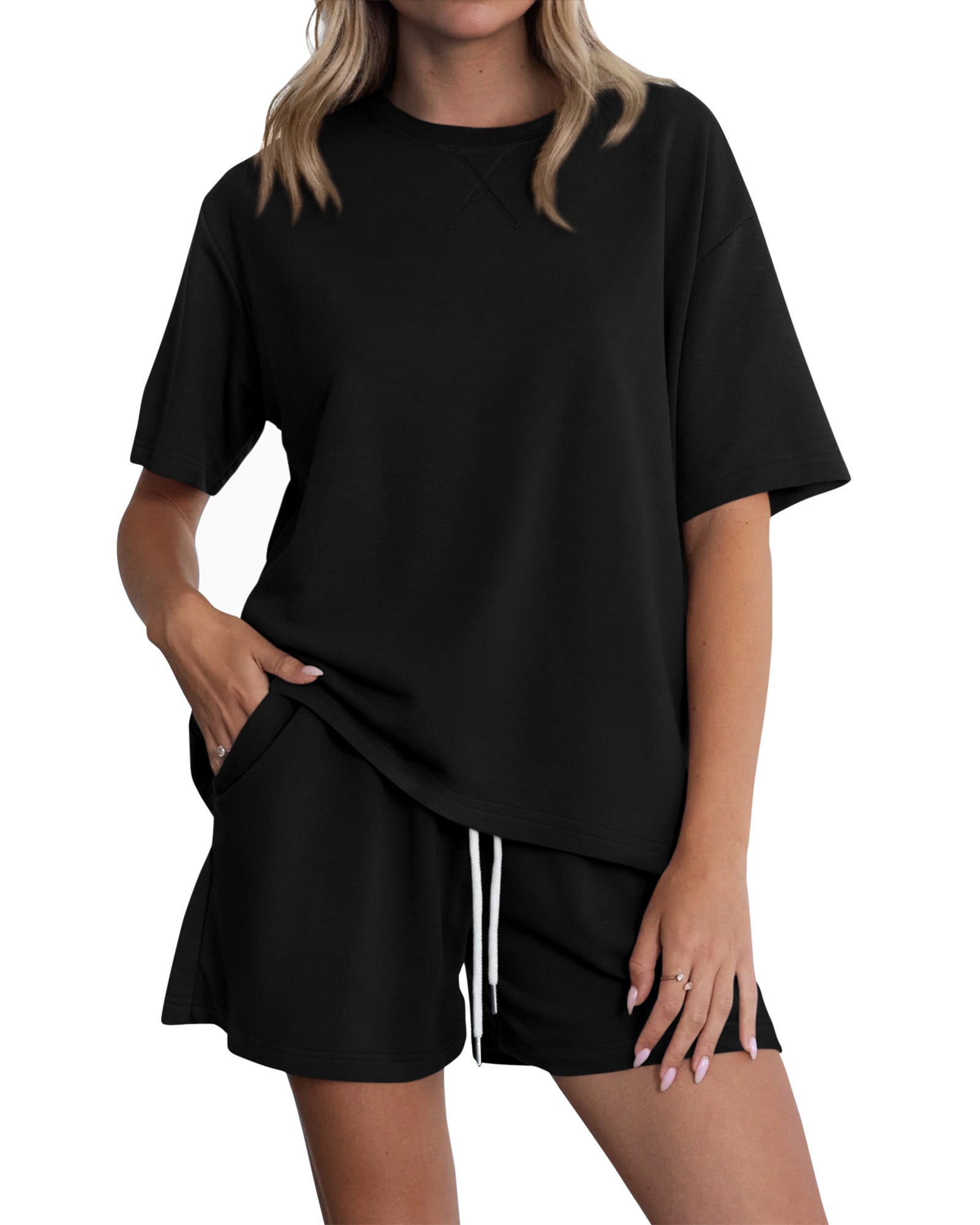 Zenlonr Women's Two Piece Lounge Sets 2026 Summer Casual Oversized Shirts Shorts Matching Airport Travel Outfit