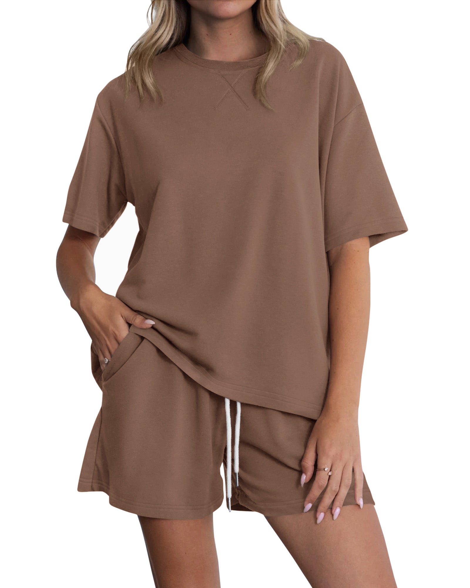 Zenlonr Women's Two Piece Lounge Sets 2026 Summer Casual Oversized Shirts Shorts Matching Airport Travel Outfit