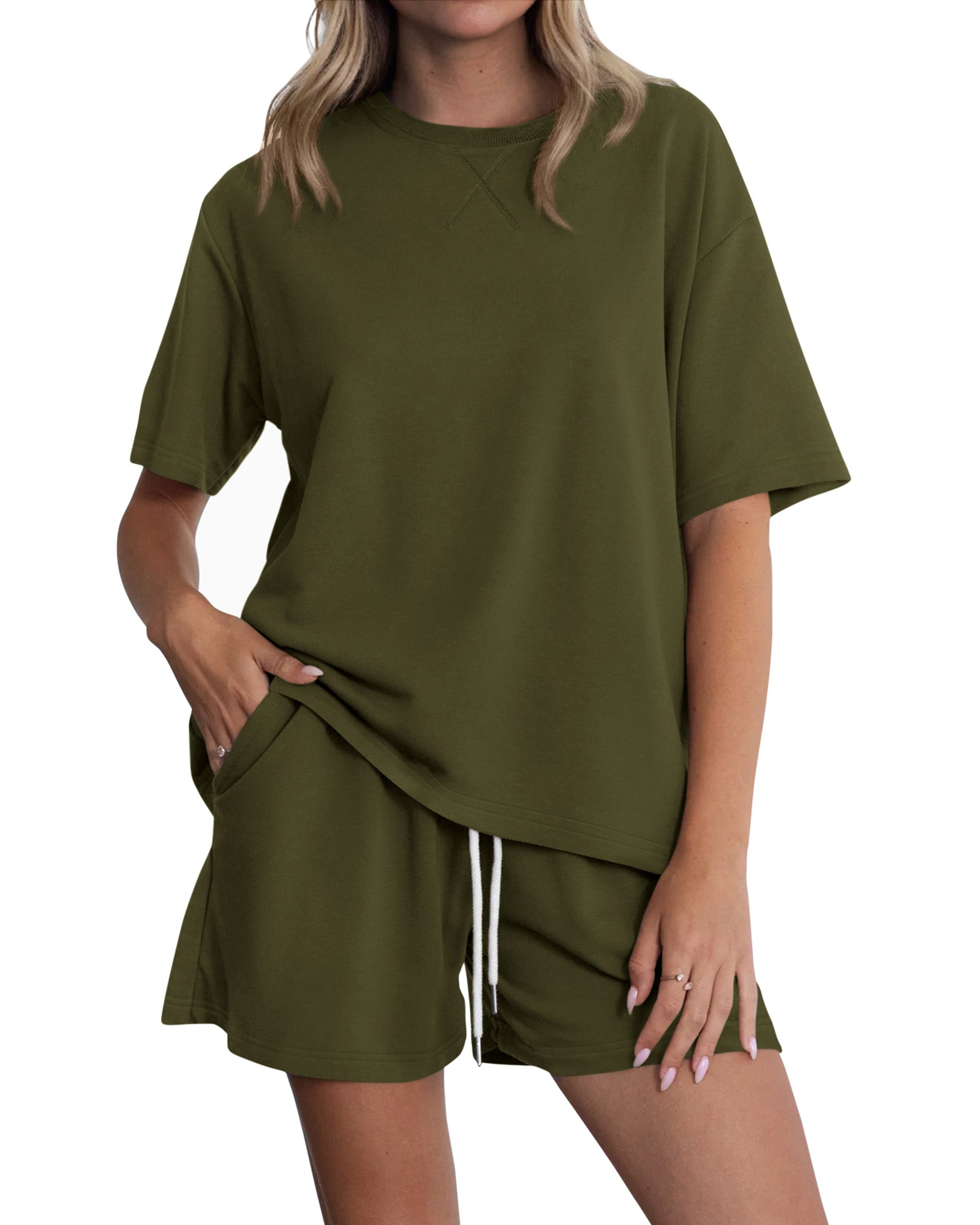 Zenlonr Women's Two Piece Lounge Sets 2026 Summer Casual Oversized Shirts Shorts Matching Airport Travel Outfit