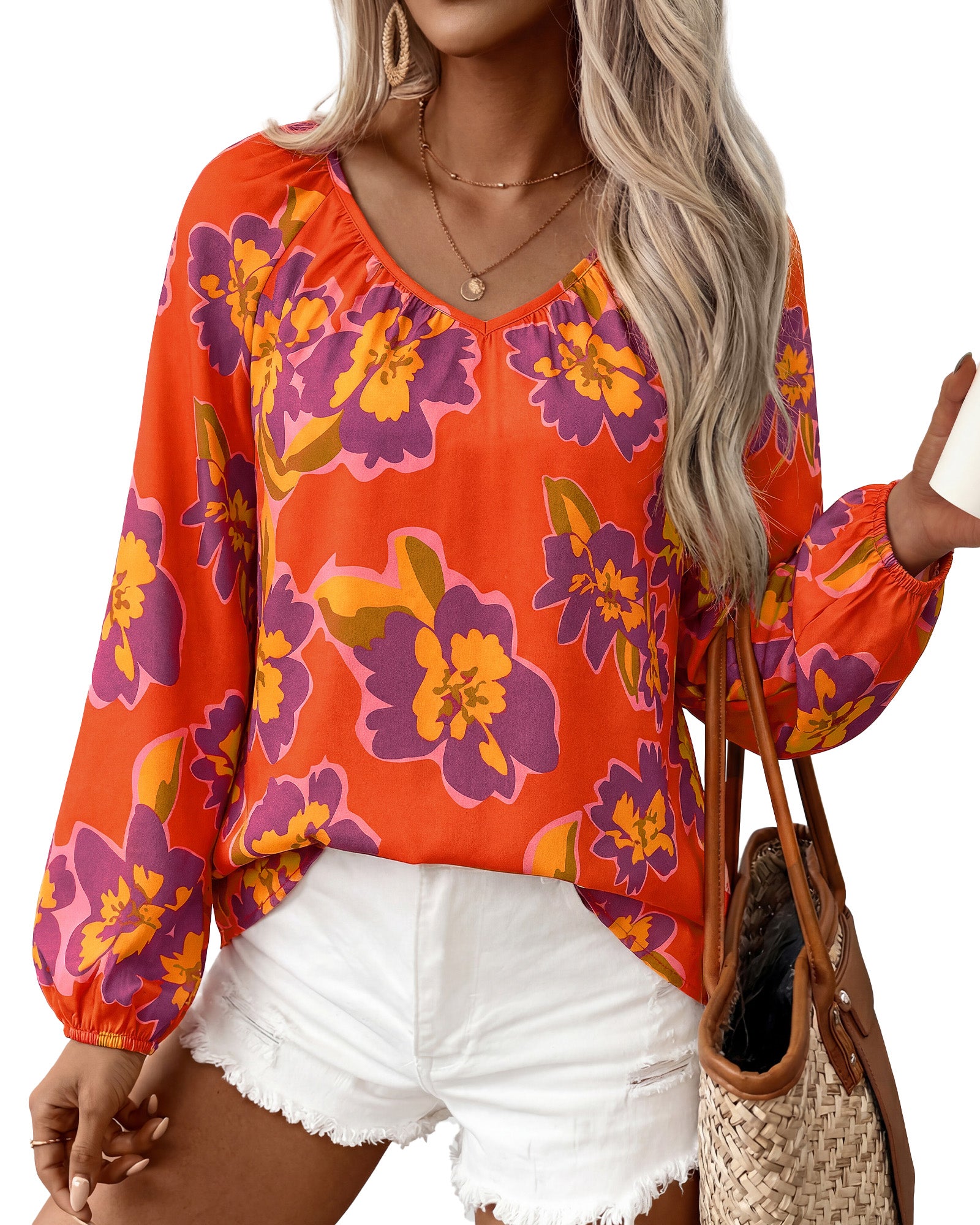 Zenlonr Womens Summer Tops Dressy Casual 2026 V Neck Satin Silk Printed Shirts Boho Long Sleeve Work Blouses