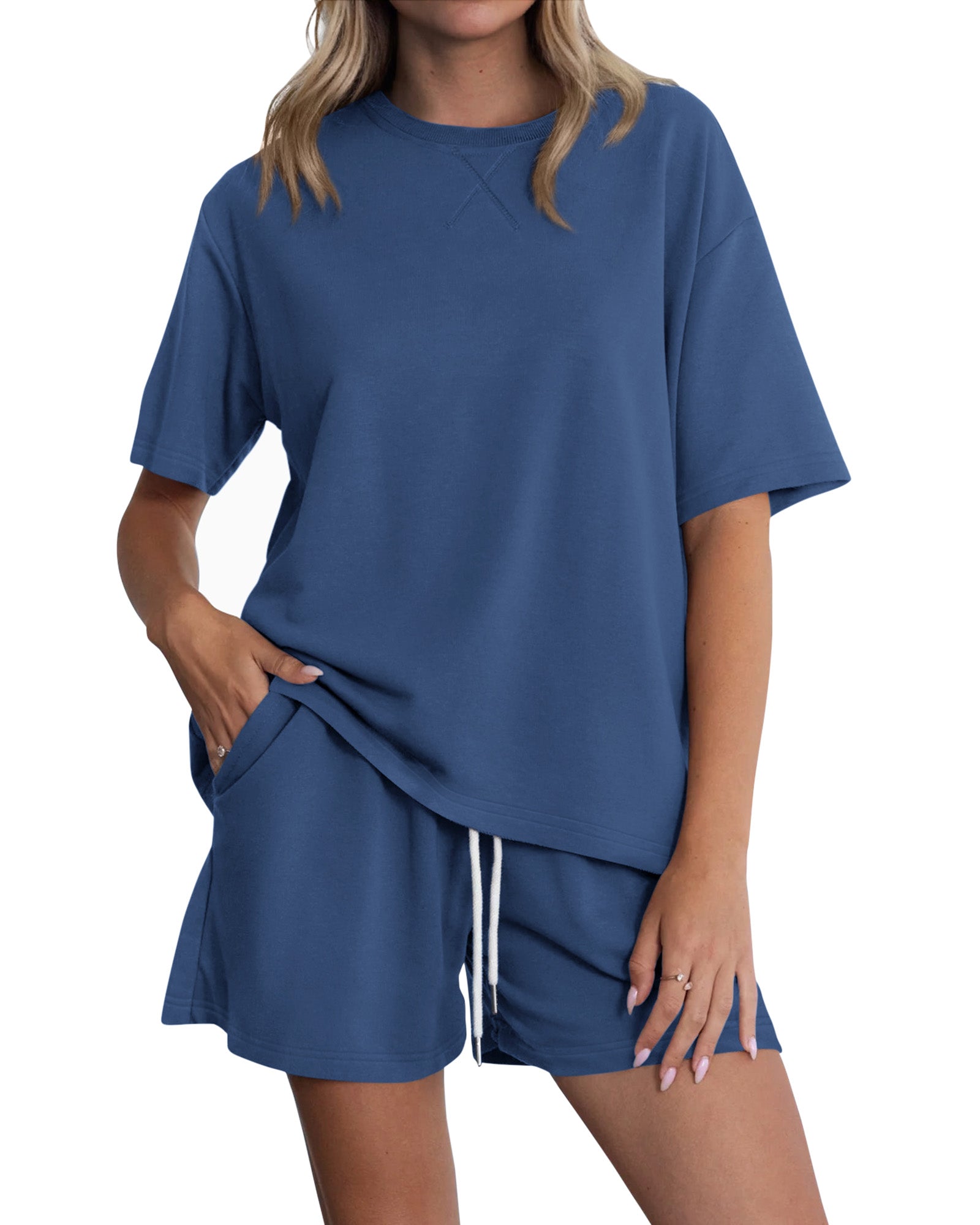 Zenlonr Women's Two Piece Lounge Sets 2026 Summer Casual Oversized Shirts Shorts Matching Airport Travel Outfit