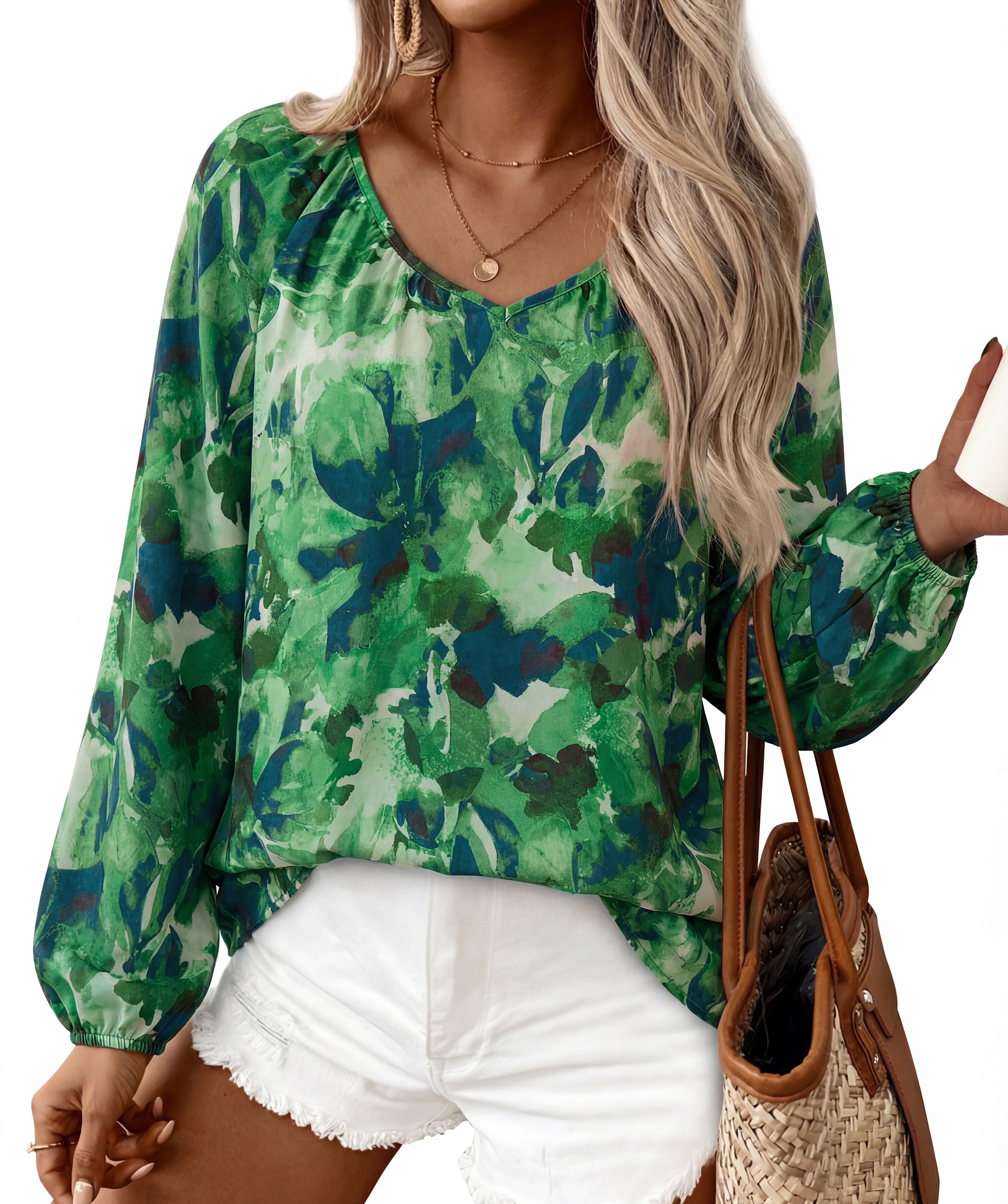 Zenlonr Womens Summer Tops Dressy Casual 2026 V Neck Satin Silk Printed Shirts Boho Long Sleeve Work Blouses