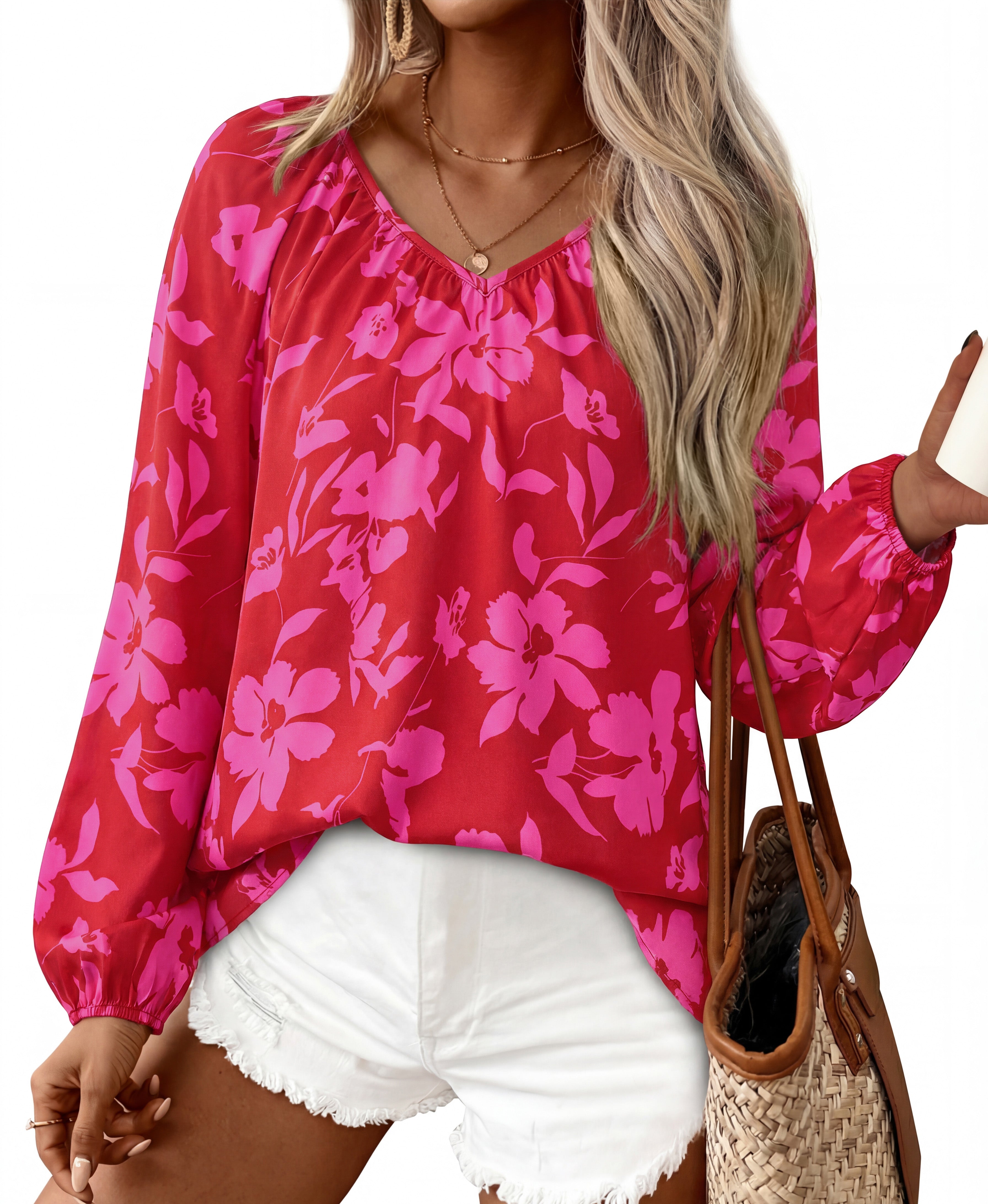 Zenlonr Womens Summer Tops Dressy Casual 2026 V Neck Satin Silk Printed Shirts Boho Long Sleeve Work Blouses