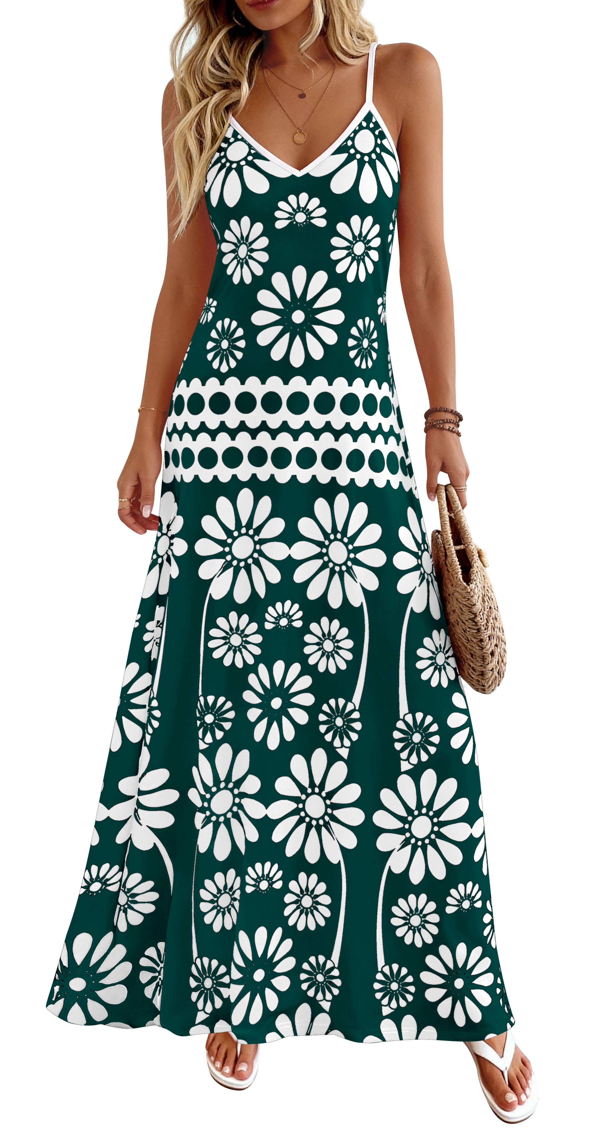Zenlonr Womens Summer 2026 Wedding Guest Maxi Dresses Sphagetti Strap V Neck Floral Boho Long Dress Vacation