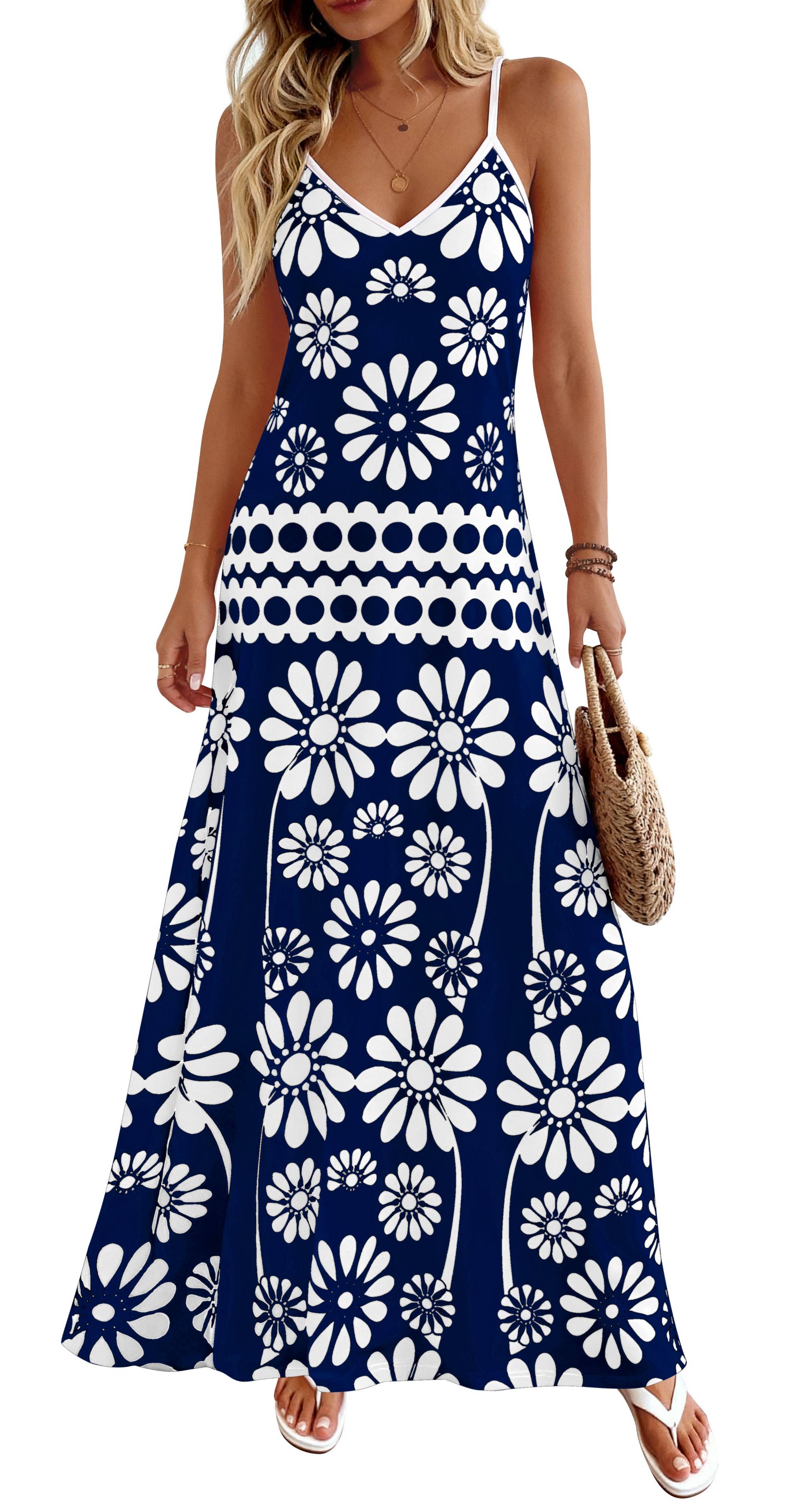 Zenlonr Womens Summer 2026 Wedding Guest Maxi Dresses Sphagetti Strap V Neck Floral Boho Long Dress Vacation
