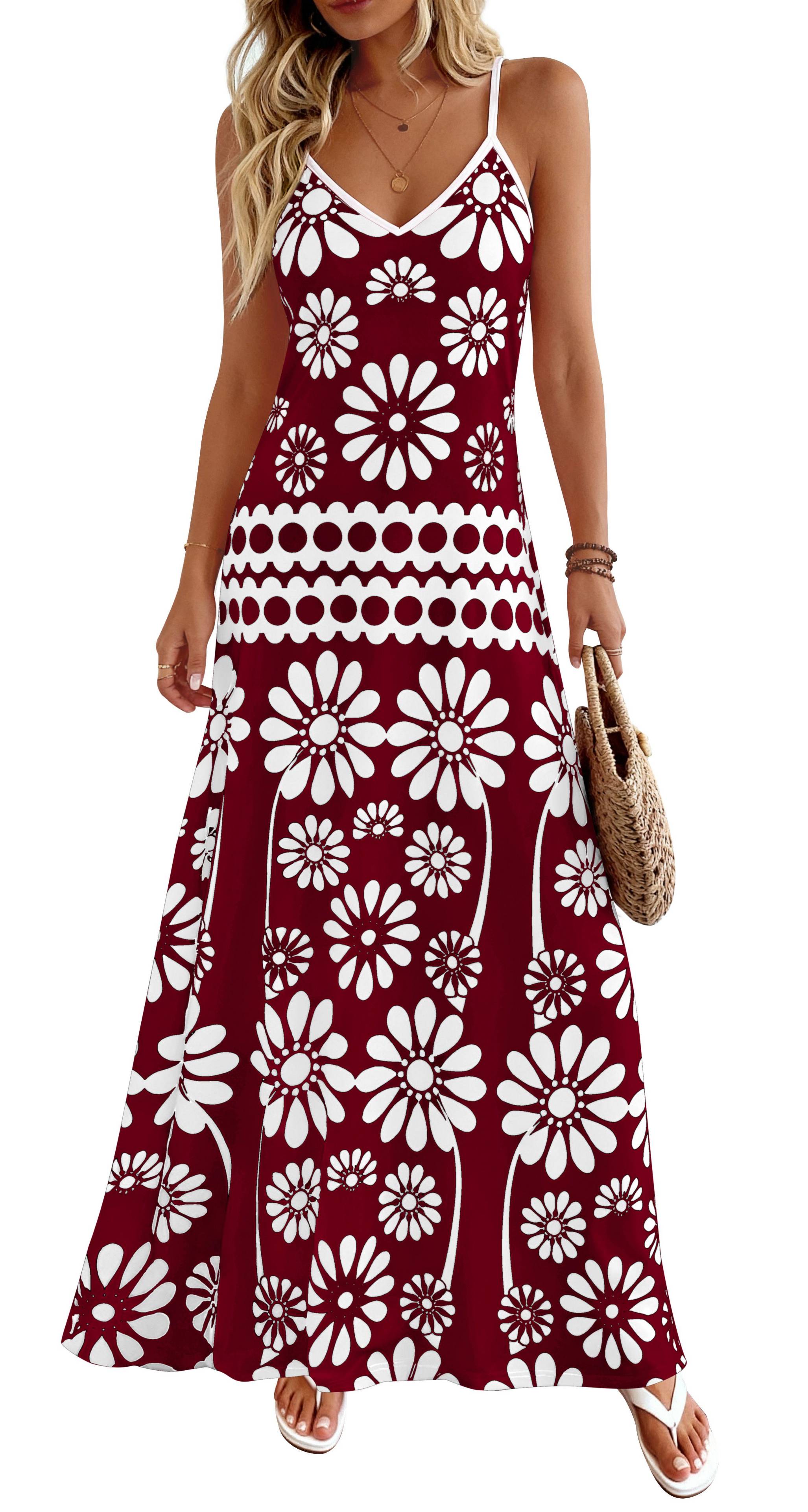 Zenlonr Womens Summer 2026 Wedding Guest Maxi Dresses Sphagetti Strap V Neck Floral Boho Long Dress Vacation