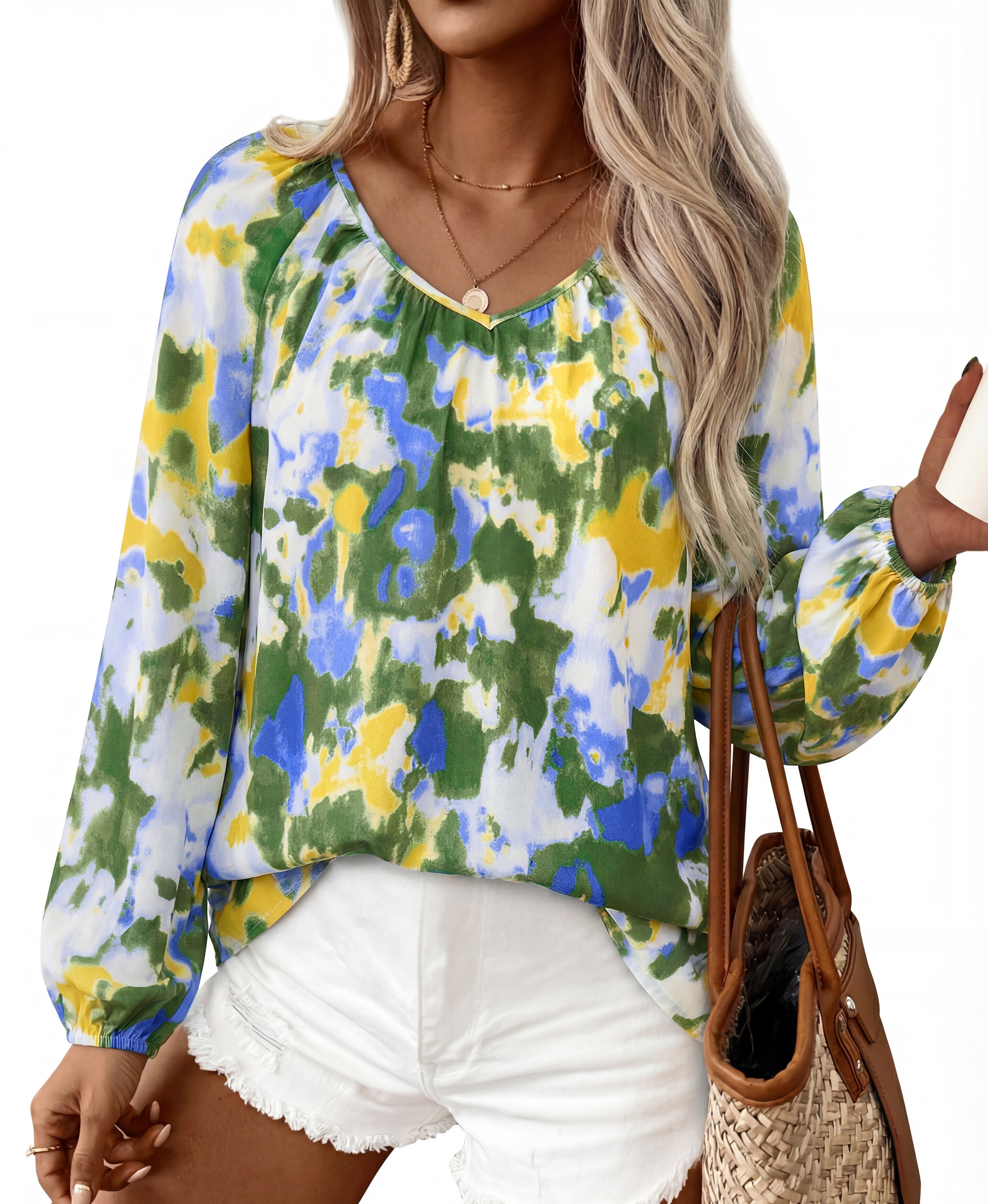 Zenlonr Womens Summer Tops Dressy Casual 2026 V Neck Satin Silk Printed Shirts Boho Long Sleeve Work Blouses