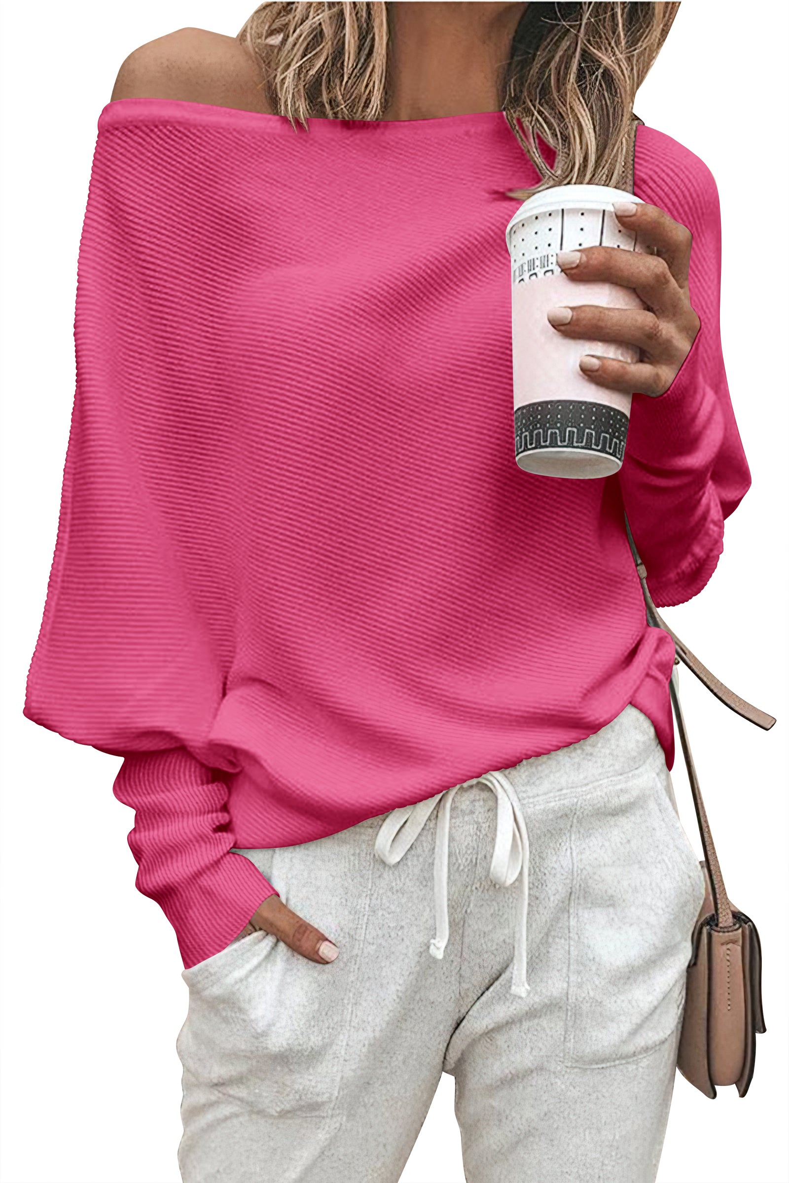 Zenlonr Women's Fall Sweaters 2026 Casual Long Batwing Sleeve Loose Off Shoulder Knit Pullovers Jumper Tops