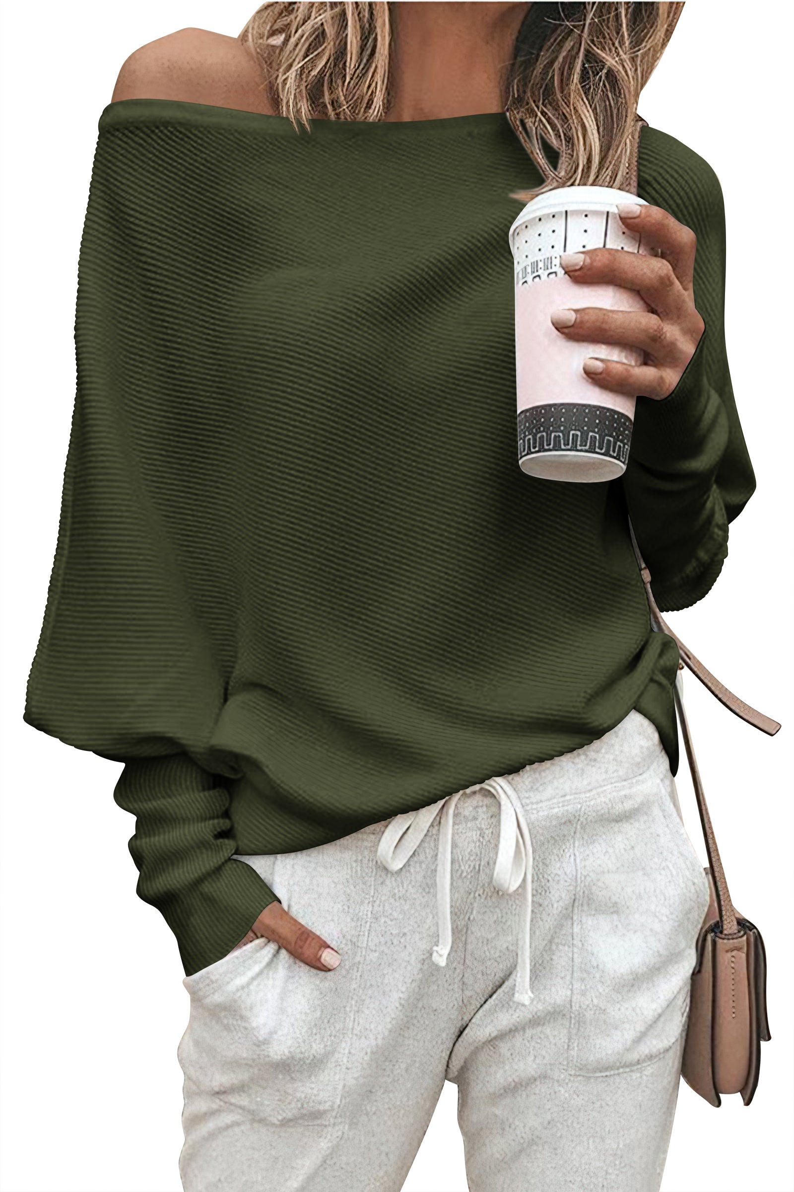 Zenlonr Women's Fall Sweaters 2026 Casual Long Batwing Sleeve Loose Off Shoulder Knit Pullovers Jumper Tops