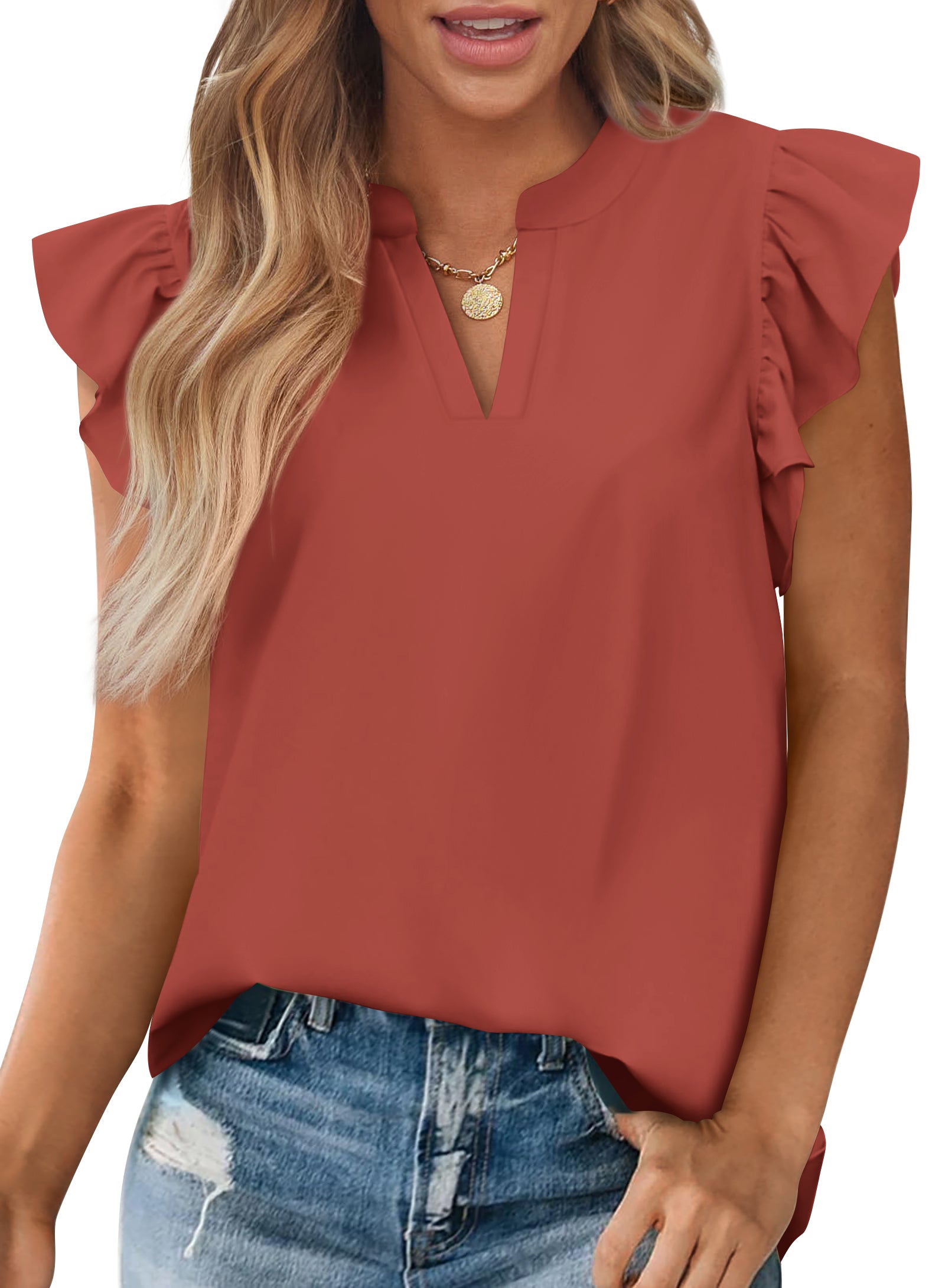 Zenlonr Womens Summer Tops 2025 Casual V Neck Ruffle Cap Sleeve Blouse Shirts Solid Color Tunic Tops