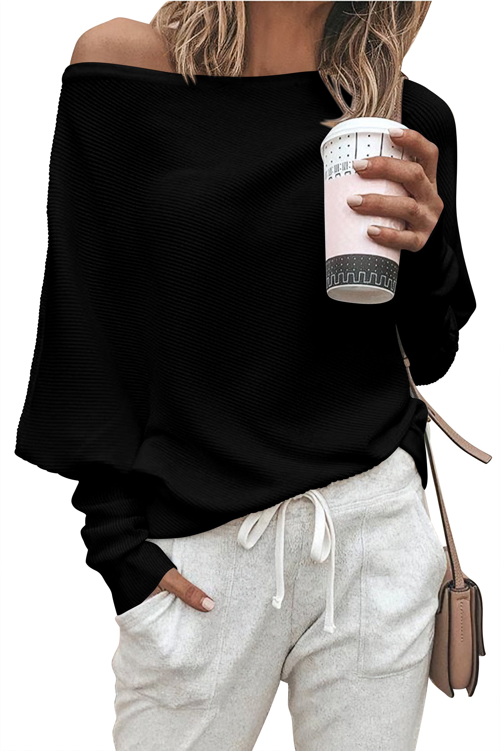 Zenlonr Women's Fall Sweaters 2026 Casual Long Batwing Sleeve Loose Off Shoulder Knit Pullovers Jumper Tops