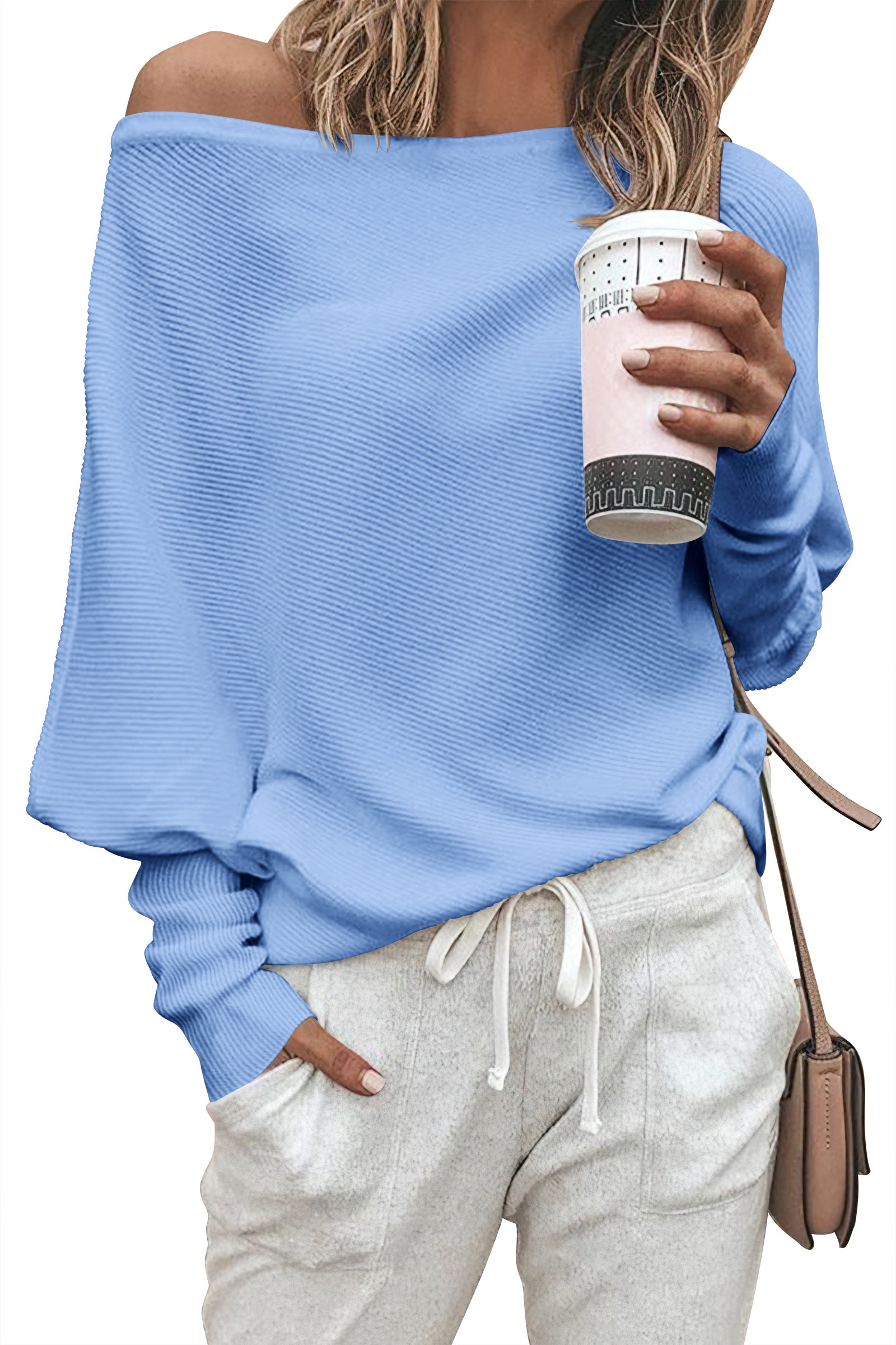 Zenlonr Women's Fall Sweaters 2026 Casual Long Batwing Sleeve Loose Off Shoulder Knit Pullovers Jumper Tops