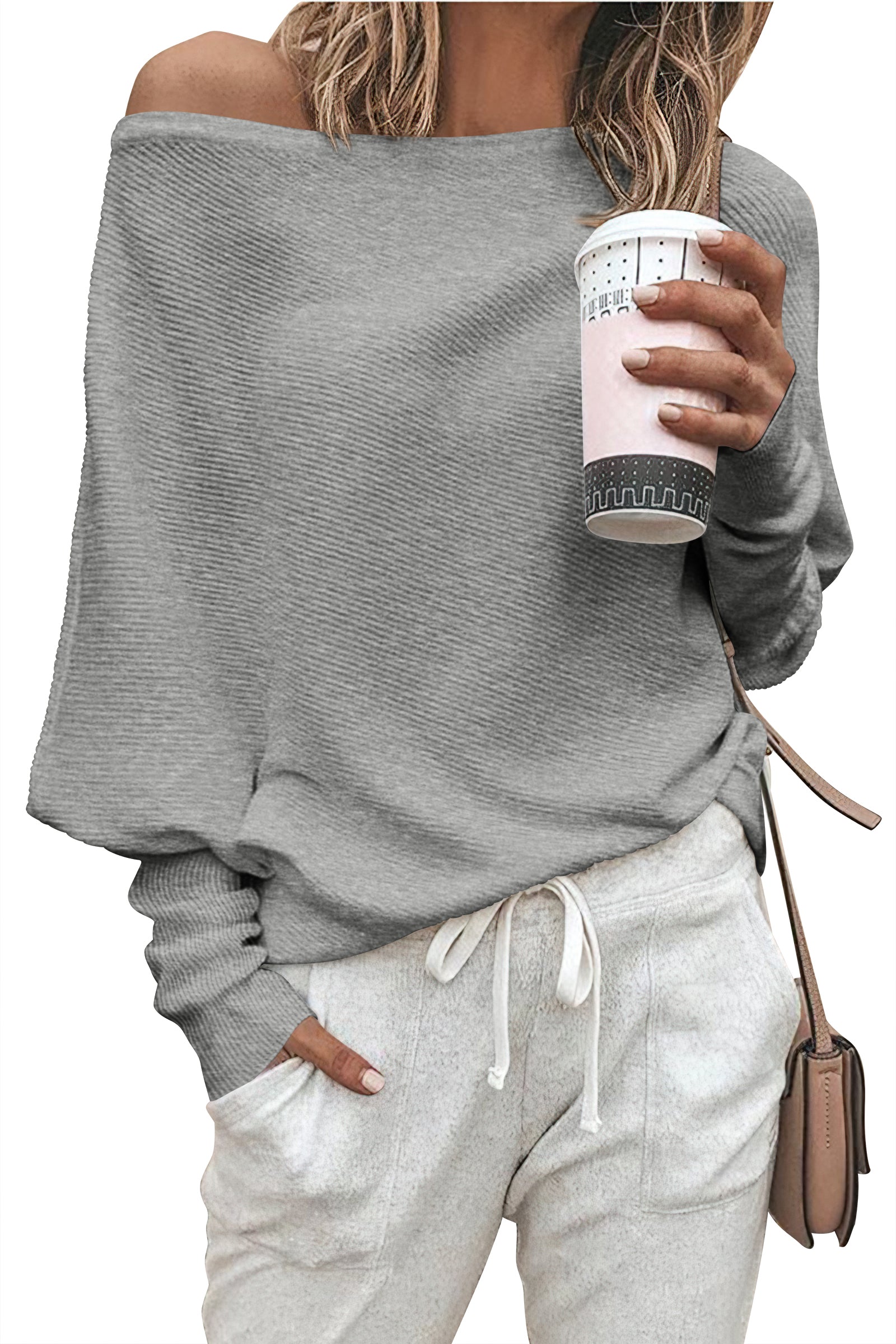 Zenlonr Women's Fall Sweaters 2026 Casual Long Batwing Sleeve Loose Off Shoulder Knit Pullovers Jumper Tops