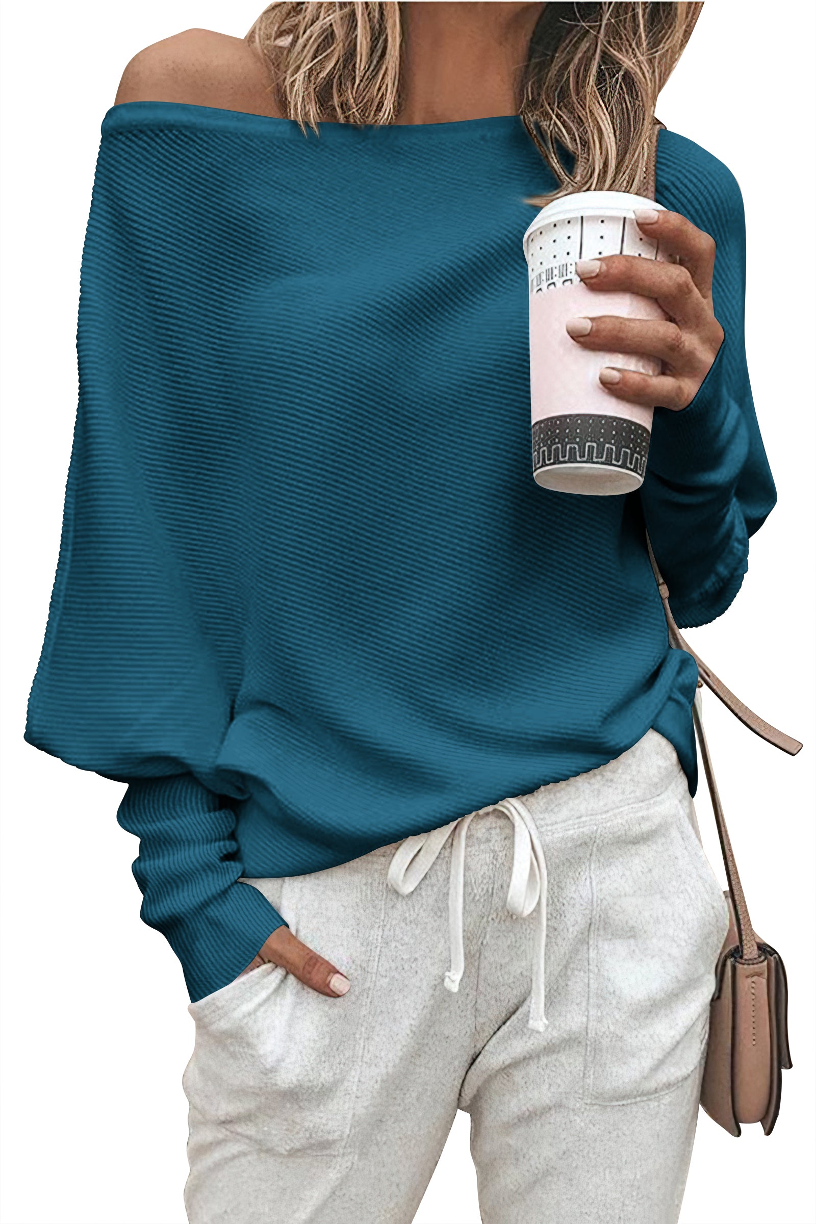 Zenlonr Women's Fall Sweaters 2026 Casual Long Batwing Sleeve Loose Off Shoulder Knit Pullovers Jumper Tops