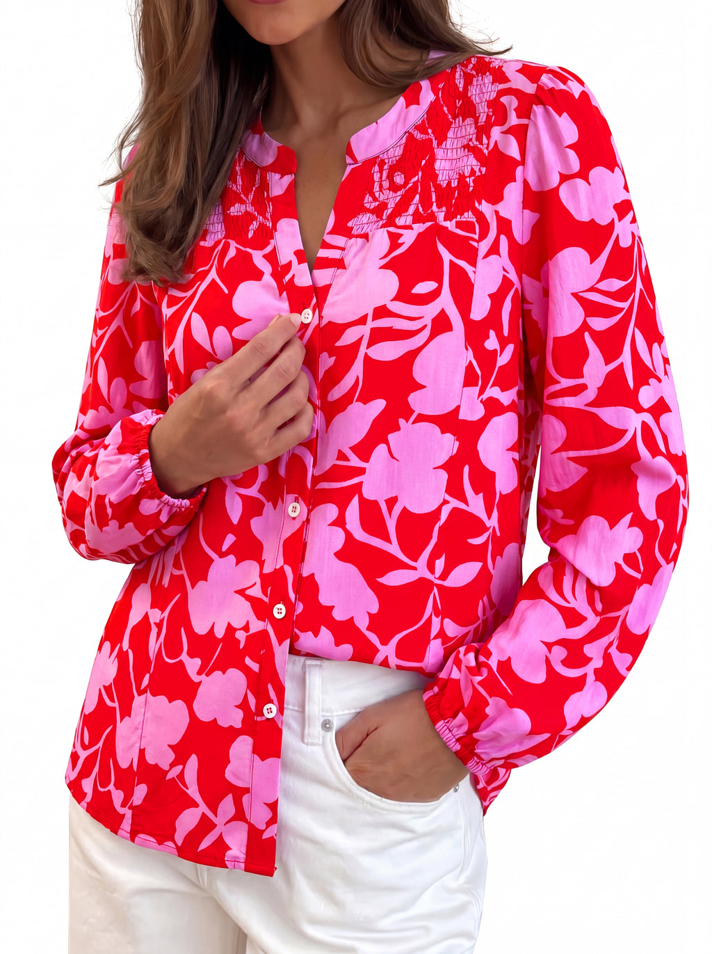 Zenlonr Womens Long Sleeve Button Down Shirts | Boho Floral Tops,Lantern Sleeve Fall Tops,V Neck Shirts,Loose Fit Going Out Work Outfit,Vacation Tops,2026 Fashion Clothes