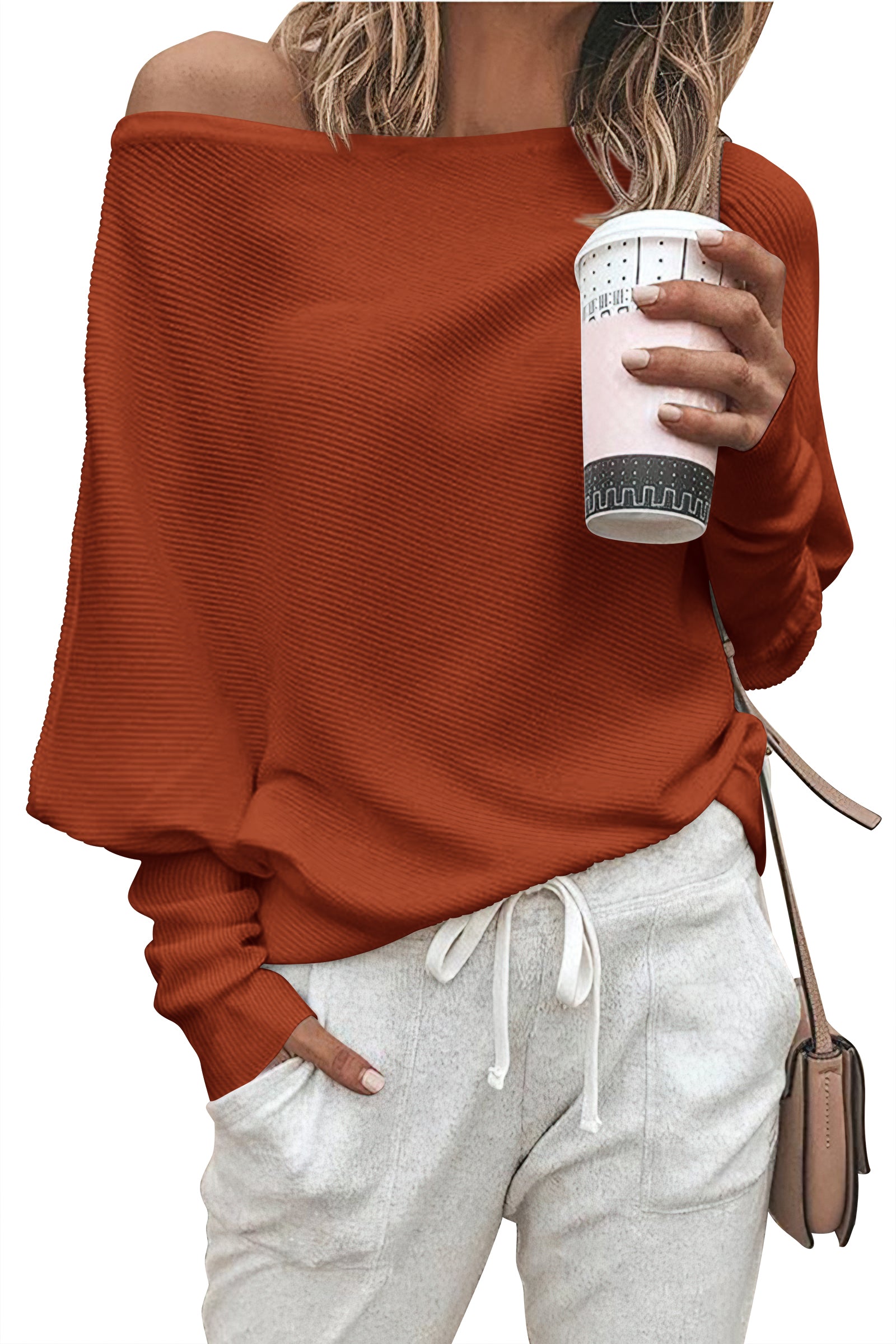 Zenlonr Women's Fall Sweaters 2026 Casual Long Batwing Sleeve Loose Off Shoulder Knit Pullovers Jumper Tops