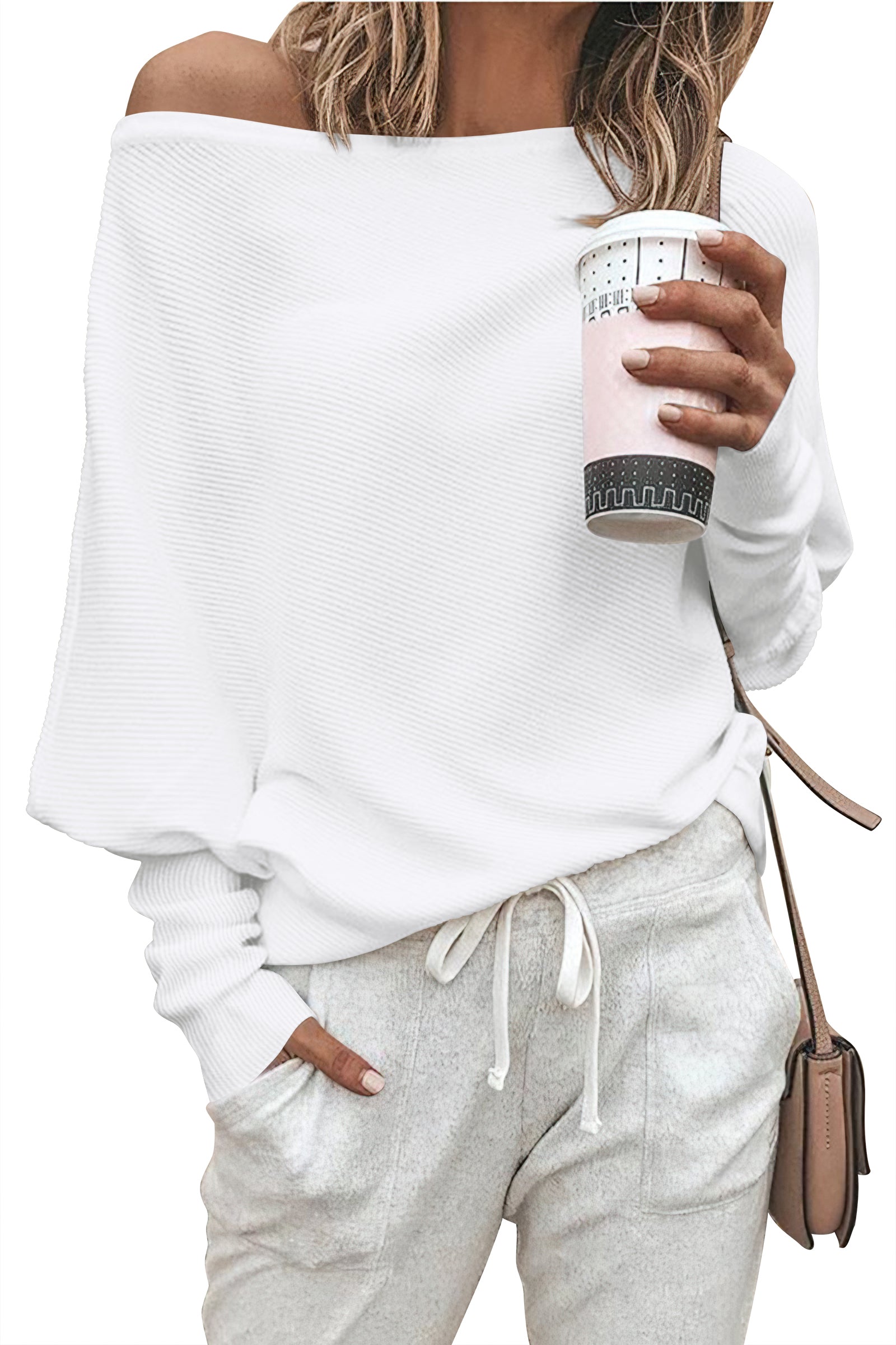 Zenlonr Women's Fall Sweaters 2026 Casual Long Batwing Sleeve Loose Off Shoulder Knit Pullovers Jumper Tops