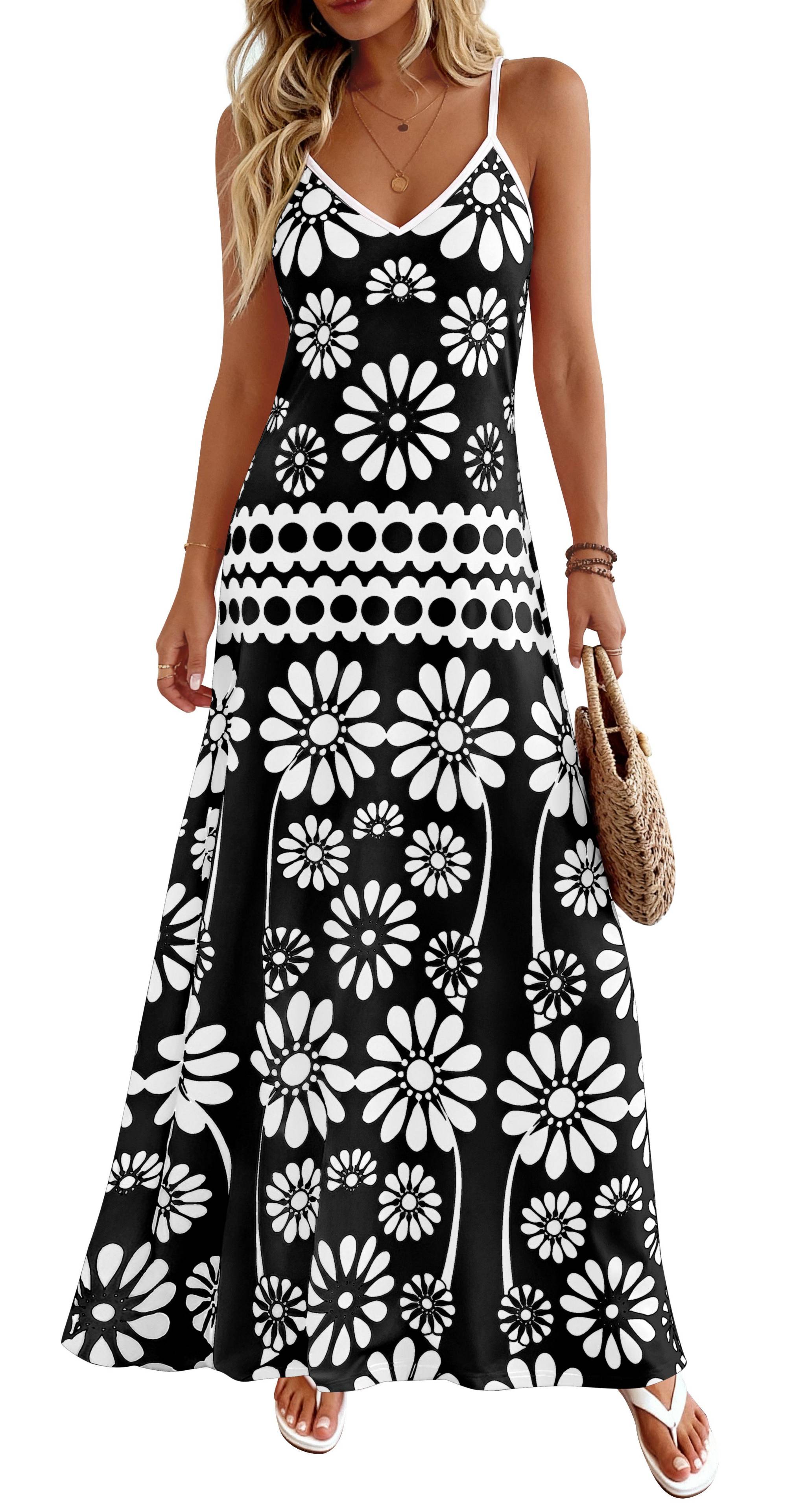 Zenlonr Womens Summer 2026 Wedding Guest Maxi Dresses Sphagetti Strap V Neck Floral Boho Long Dress Vacation